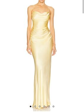 Shona Joy Satin Cowl Slip Maxi Dress in Lemon